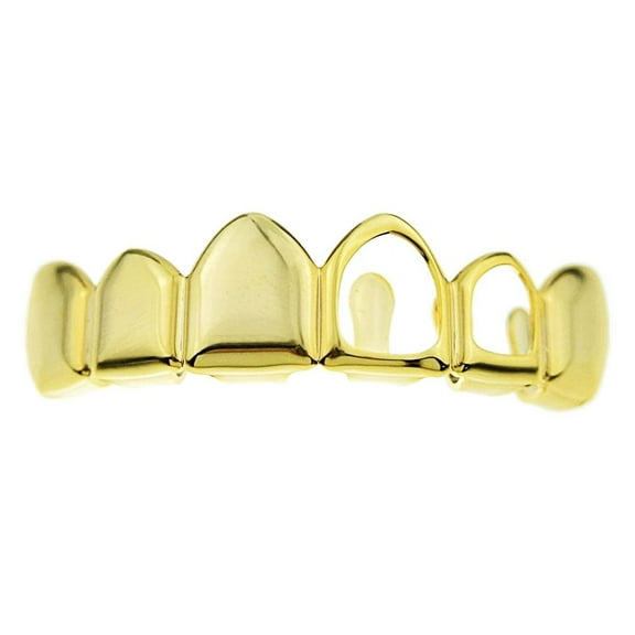 14k Gold Plated Grillz Left Two 2 Open Face Upper Top Teeth Slugs Hip Hop Grills