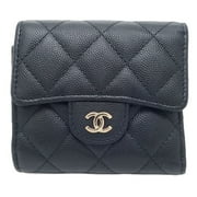Pre-Owned CHANEL Small Flap Wallet Matelasse AP0712 Trifold Caviar Skin Black 083663 (Good)