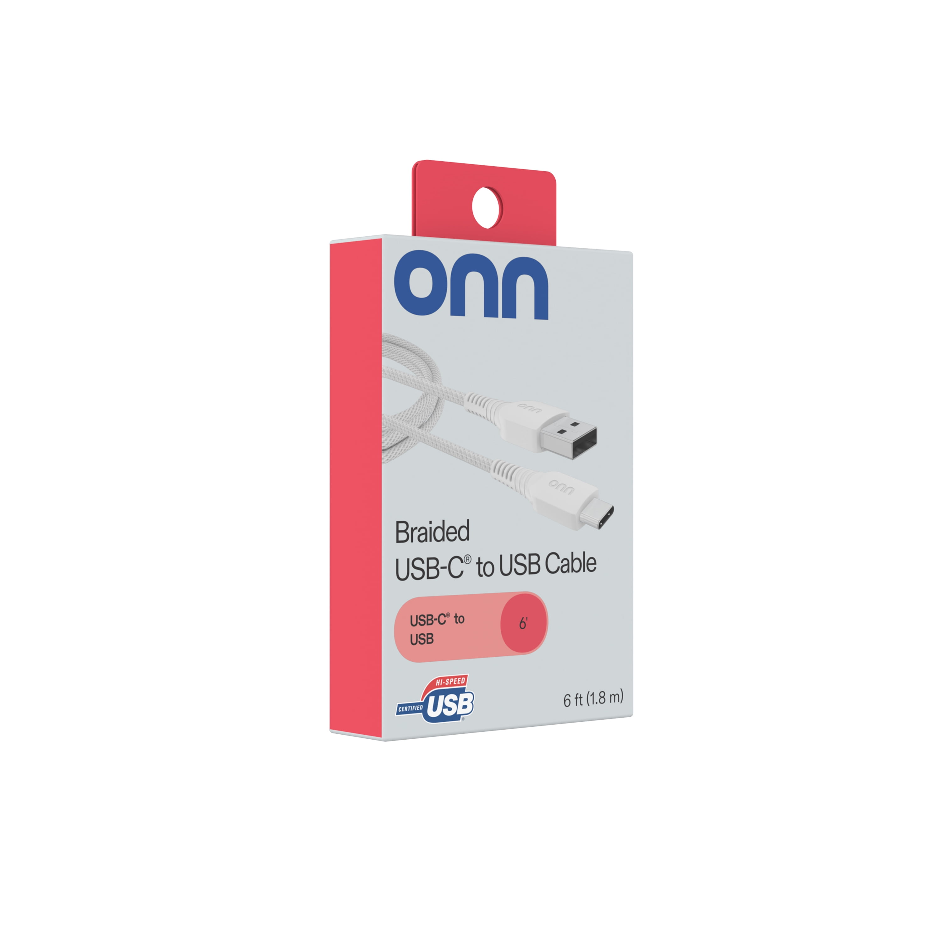 (2 pack) onn USB-C to USB-A 6-Foot Braided Charging Cable - White