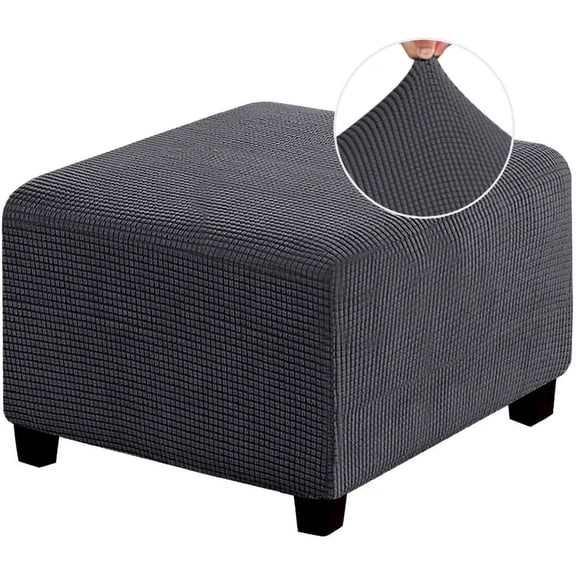 Square Jacquard Durable Customized Stretch Footrest Ottoman Cover Folding Storage Stool Furniture Protector Slipcover (Dark Grey)
