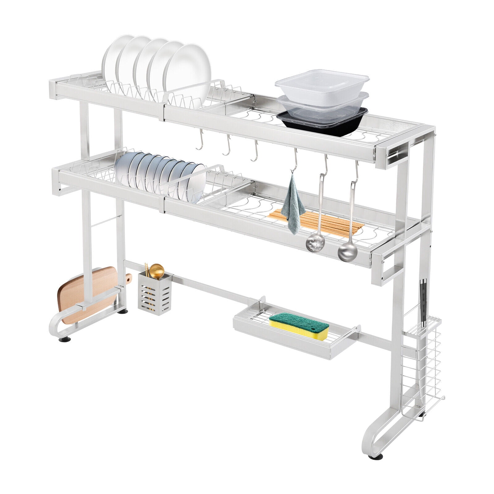 2-Tier Dish Drying Rack Over Sink Dish Drying Rack, Stainless Steel Expandable Over Kitchen Sink