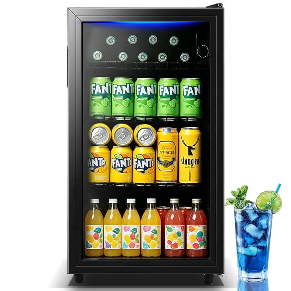 WANAI 120 Can Beverage Fridge & Cooler Small Mini Fridge Glass Door for Soda Beer or Wine for Home&Bar