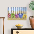 thumbnail image 4 of Cuadro decorativo lienzo pintura chanclas coloridas en arena playera valla blanca dunas mar y veleros, arte costero veraniego, decoración panorámica para sala, baño y habitación juvenil, 4 of 7
