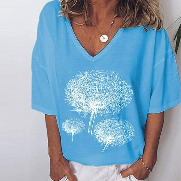 Herrnalise Women's Classic-Fit 100% Cotton Short-Sleeve T-Shirt White Print Women's T-shirt V-neck Short-Sleeved Bottoming Shirt Women