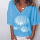 thumbnail image 2 of Gibobby Camiseta de manga corta para mujer Camiseta suelta informal con cuello en V para mujer, blusa manga corta con estampado(Azul,M), 2 of 4