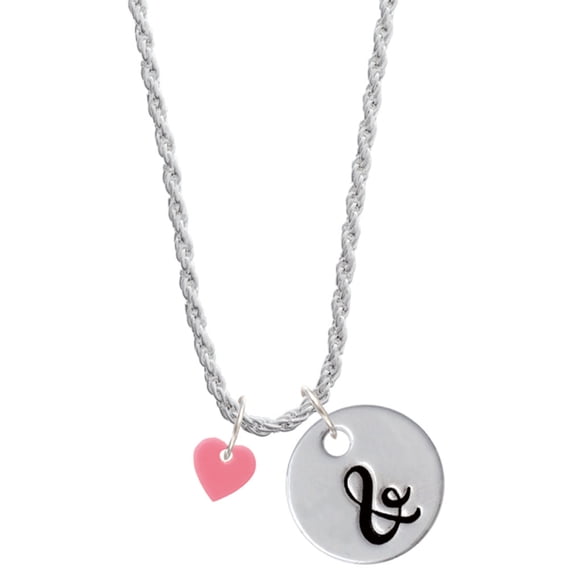 Delight Jewelry Acrylic 5/16" Pink Heart Silvertone Script Initial Disc - & - Charm Necklace, 20"+3"