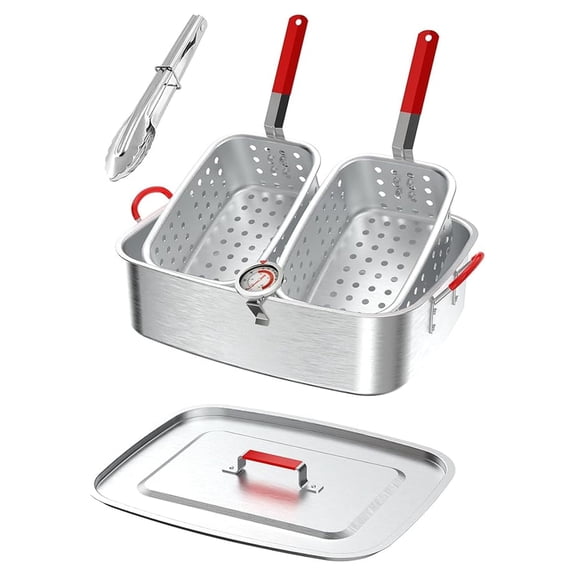 18QT Aluminum Deep Fryer Pot Kit | Fish Fryer with Baskets, Lid & Thermometer | Outdoor Propane Fryer | Large Capacity for Chicken, Fries & Seafood