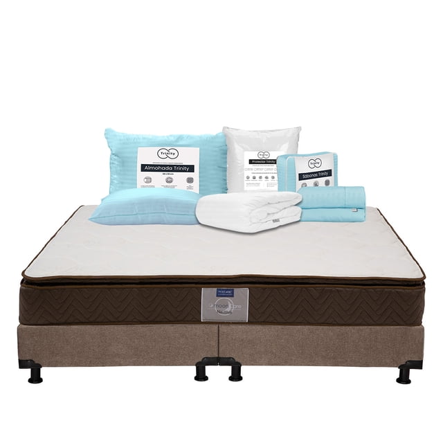 Colchón King Size Nautilus Restonic + Box + Almohada Trinity + Protector de Colchón Trinity + Juego de Sábanas