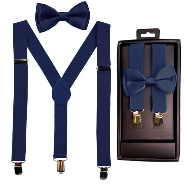Navy Blue KIDS SUSPENDERS and BOW TIE MATCHING BOXED GIFT SET Bowtie  TODDLER CHILD Tuxedo Party 