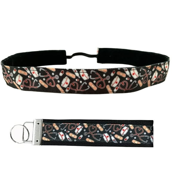 Nurse Gift Set, Nurse Medical Non-Slip Headband with Matching FOB Wristlet Keychain