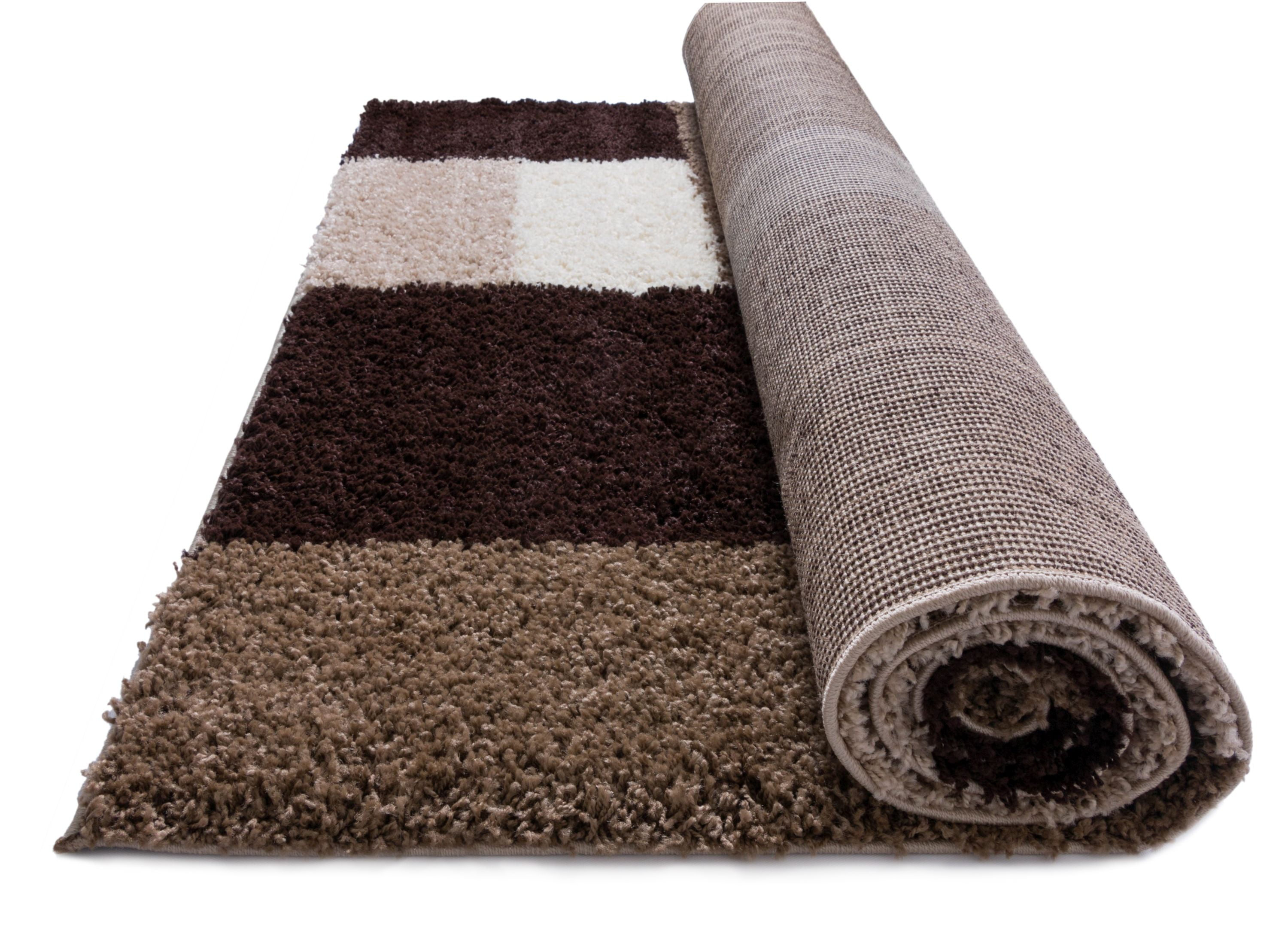 Well Woven Madison Basics Shag 2’7” x 9’10” Runner – Cubes in Beige Brown, Ultra‑Soft 2” Pile, Stain‑Resistant & Easy‑Clean