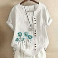 thumbnail image 1 of TopLLC Chemises Mexicaines pour Femmes Hauts Brodés Traditionnels Tunique Décontractée à Fleurs pour Femmes Col Rond Manches Courtes Chemises en Lin, 1 of 5