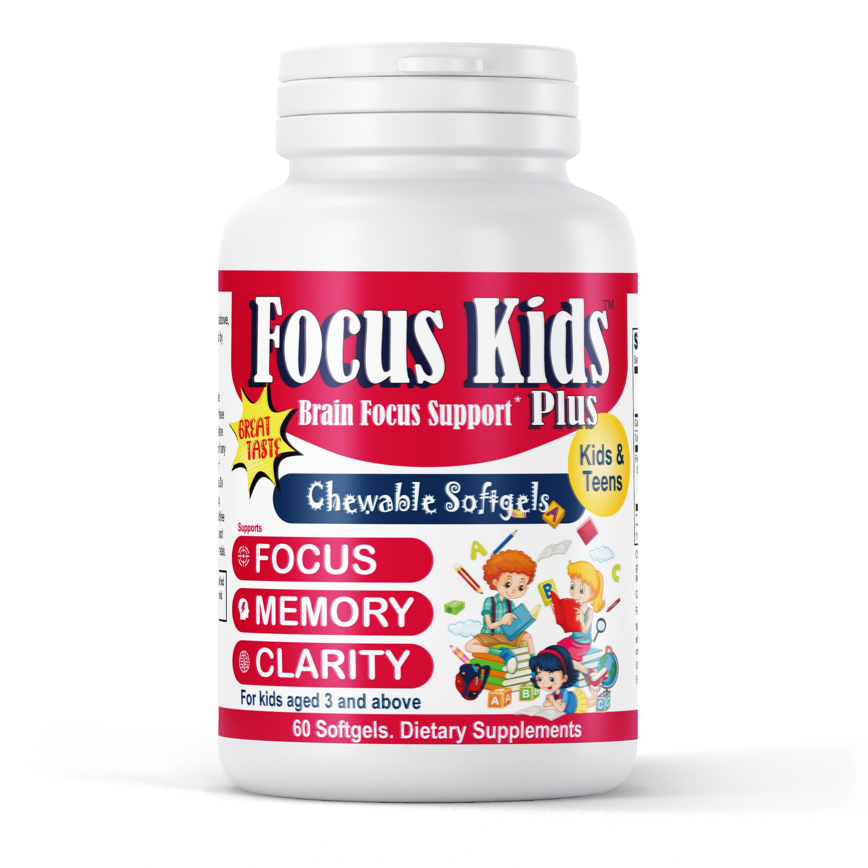 Focus Kids Plus Brain Focus Vitamins for Kids, Memory Supplements for