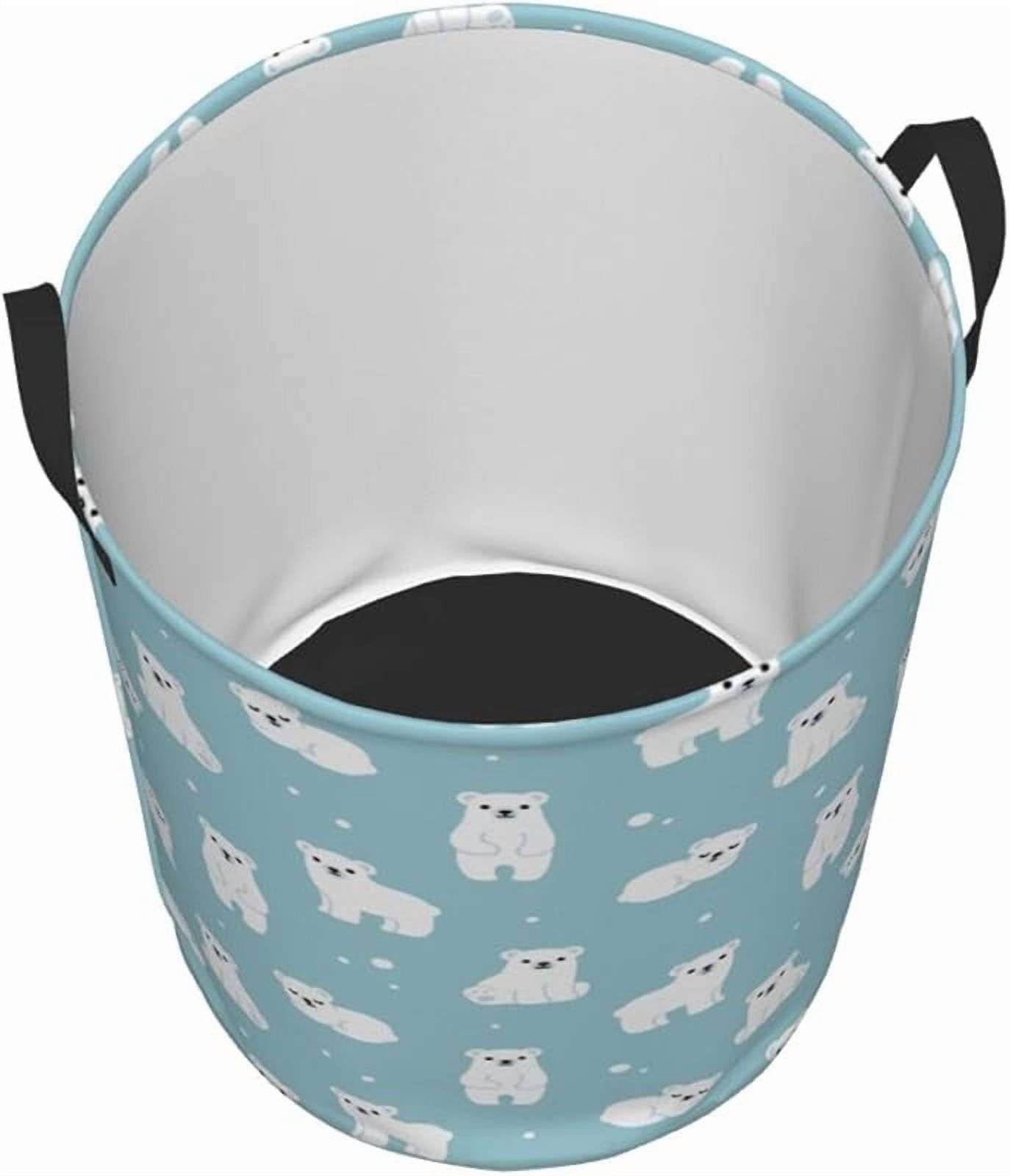 Cute Cartoon Polar Bears Round Laundry Hamper Storage Basket Toys Clothes Organizer Bin For Home Bathroom Bedroom Dorm Nursery