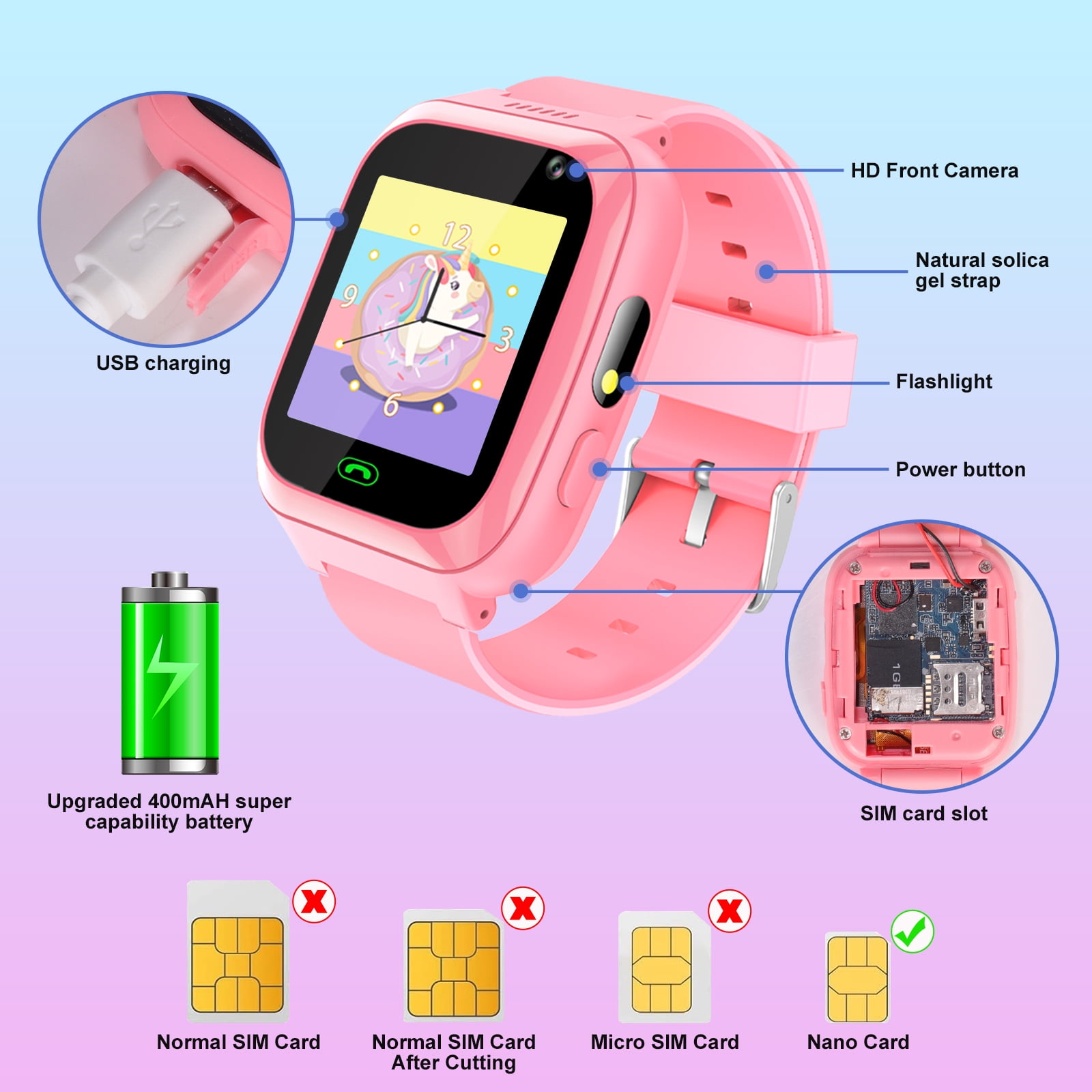 TOPCHANCES Kids Smart Watch for Boys Girls, Touch Screen Smartwatch with Call, 8 Games, Camera, Video, Calculator, Music Player (Pink)