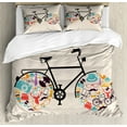 thumbnail image 1 of Hipster King Size Duvet Cover Set, Bicycle Vehicle with Wheels Full of Old Fashioned Hipster Icons Urban Subculture, Decorative 3 Piece Bedding Set with 2 Pillow Shams, Multicolor, by Ambesonne, 1 of 3