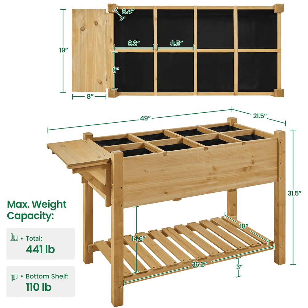 Yaheetech Solid Wood Elevated Garden Bed Planter Box with Removable Grow Grids, Light Brown