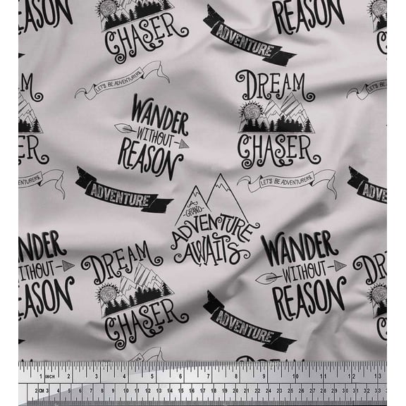 Soimoi Gray Cotton Duck Fabric Dream Chaser Text Printed Craft Fabric by the Yard 42 Inch Wide