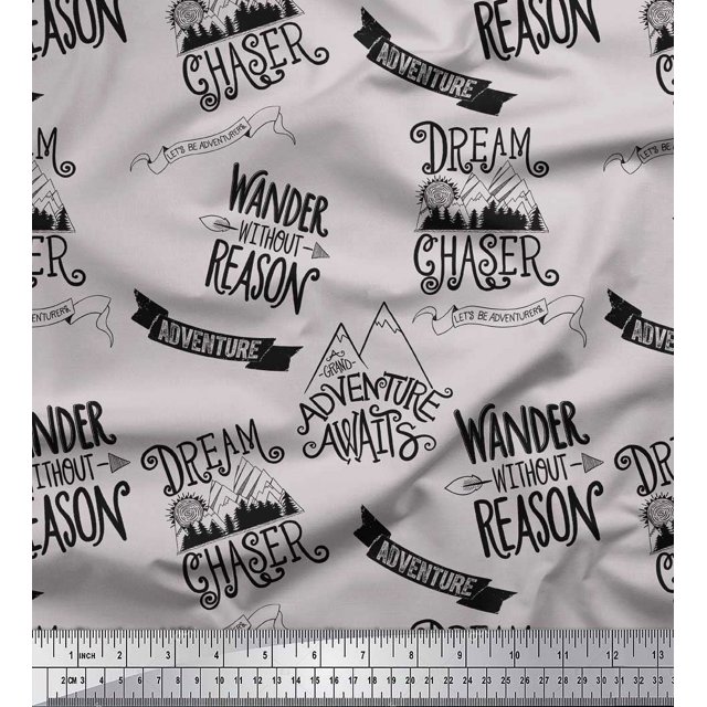 Soimoi Gray Poly Georgette Fabric Dream Chaser Text Print Fabric by the Yard 42 Inch Wide
