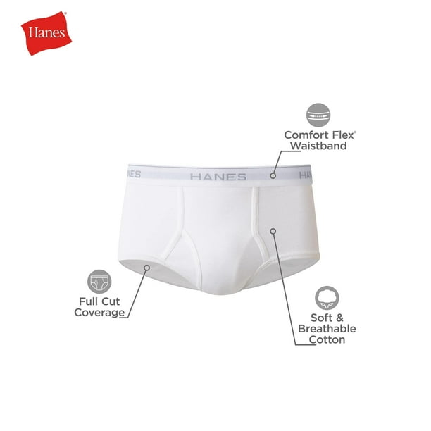 Men's Plush Waistband White Brief Underwear, 2-Pack 
