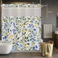 thumbnail image 5 of Blue Yellow Flowers No Hooks Shower Curtain with Snap-in Liner Watercolor Leaf Shower Curtains for Bathroom, Waterproof, Easy Install, Washable 72"x78", 5 of 9