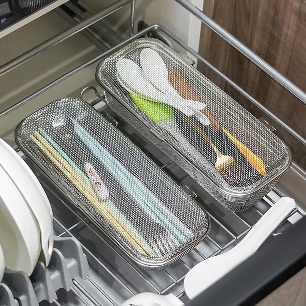 ABPETE Dishwasher Basket, Stainless Steel Dishwasher Silverware Basket, Replacement Utensil Rectangular Mesh Drain for Small Items