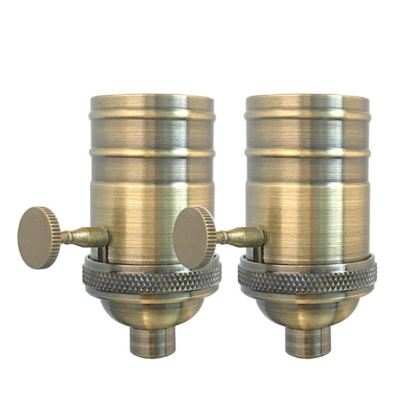 Royal Designs, Inc. 3 Way Vintage Turn Knob Lamp Socket for Incandescent LED Bulbs, Antique Brass, Set of 2