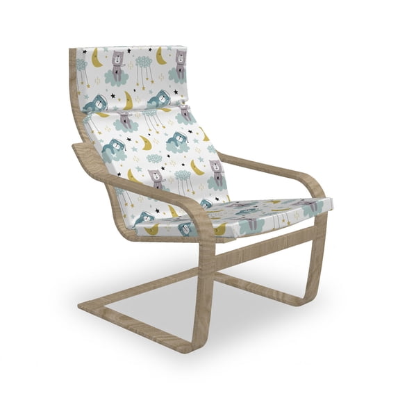 Cartoon Armchair Pad and Slipcover, Pattern with Bears on Clouds Moon Stars in Scandinavian Style, 1 Piece Soft Cushion Replacement with Removable Cover, Multicolor, by Ambesonne