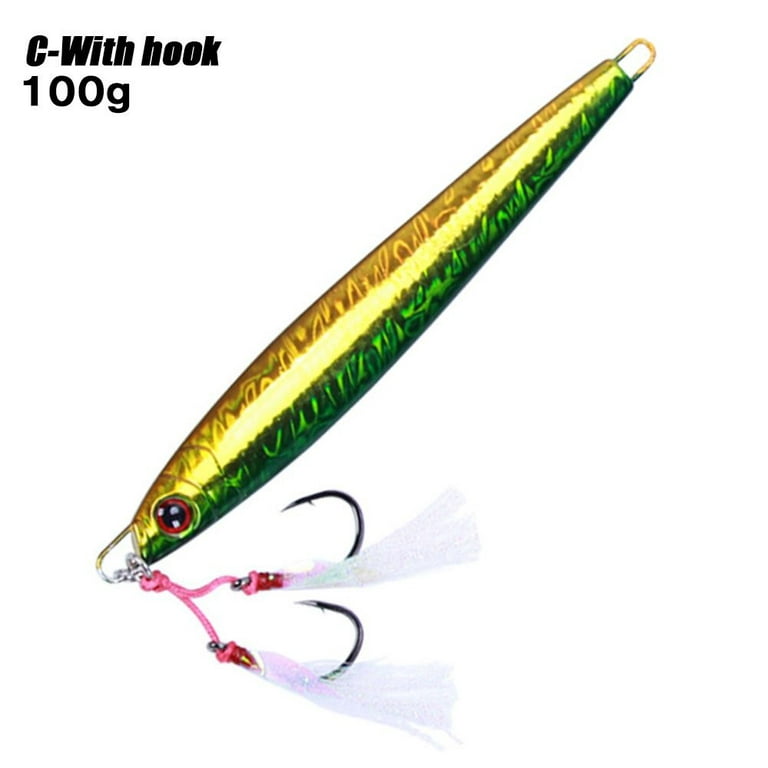 Hot Minnow Spinning Baits 4 colors Sinking Lead Casting Spanish mackerel Jig  Bait Metal Fishing Lure 100G C-WITH HOOK 