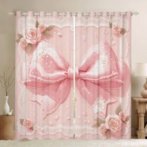 Manfei Girly Pink Bowknot Curtains Pack of 2 (42x84 Each), Vintage Romantic Rose Curtains Blackout, Fairy Tale Princess Bedroom Curtains, Curtains and Drapes Decor