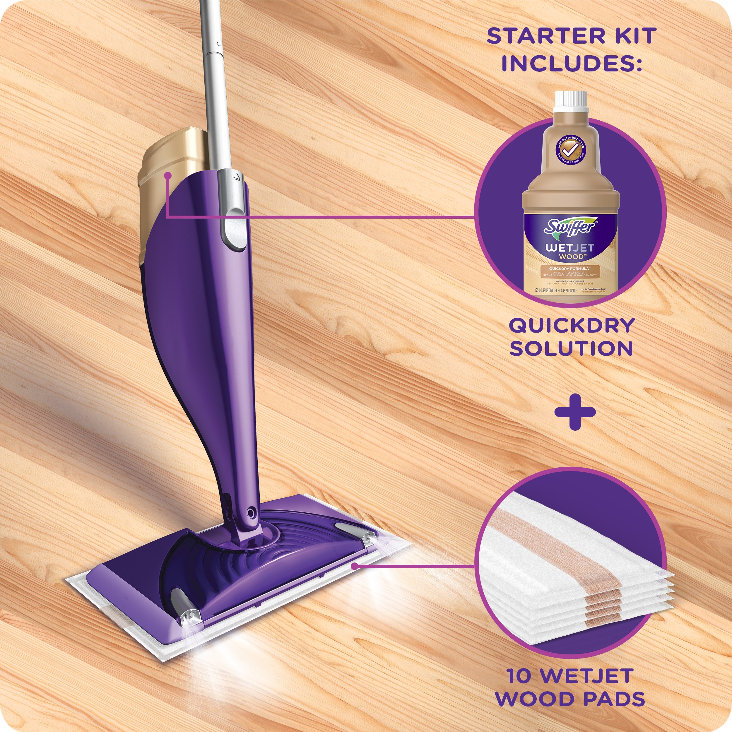 Swiffer WetJet Wood Mop Kit (1 Spray Mop, 5 Mopping Pads, 1 Cleaning Solution) - image 3 of 12