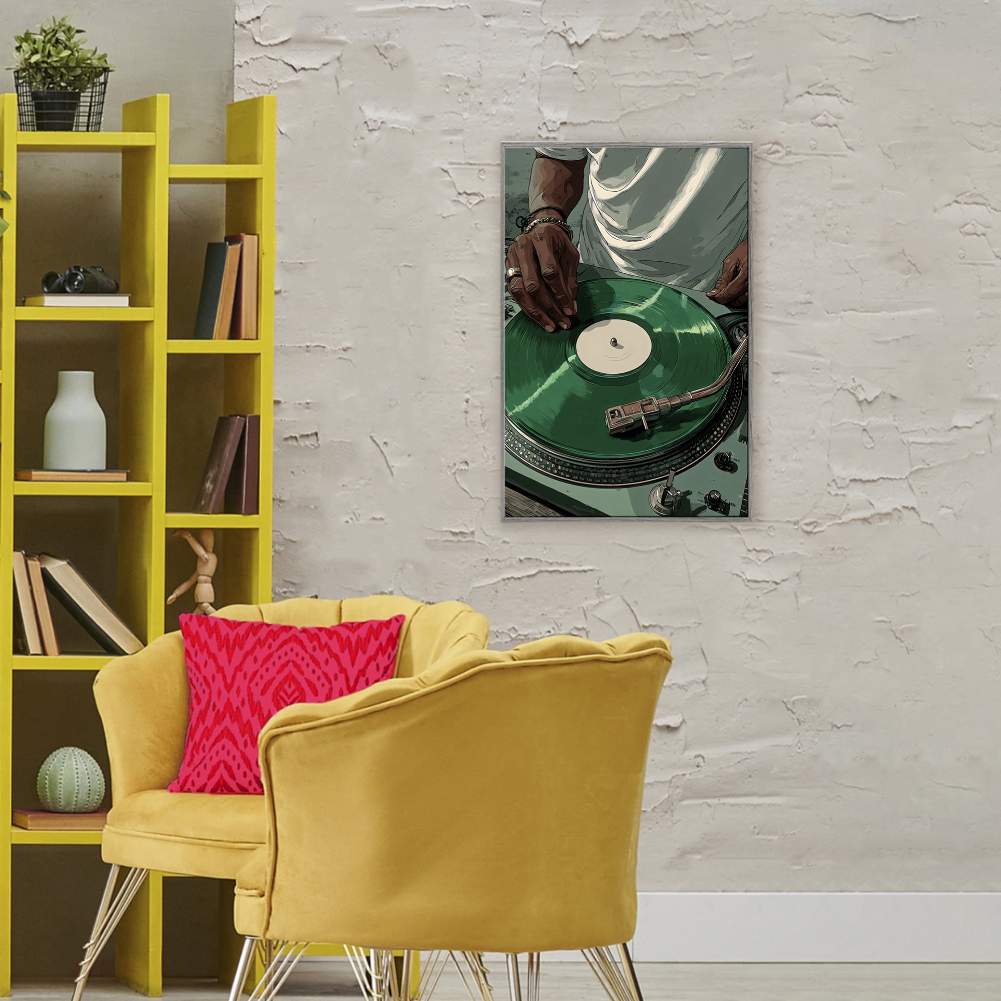 Stupell Industries DJ Spinning Green Record Gray Framed Giclee Art, design by Franklyn Gregory