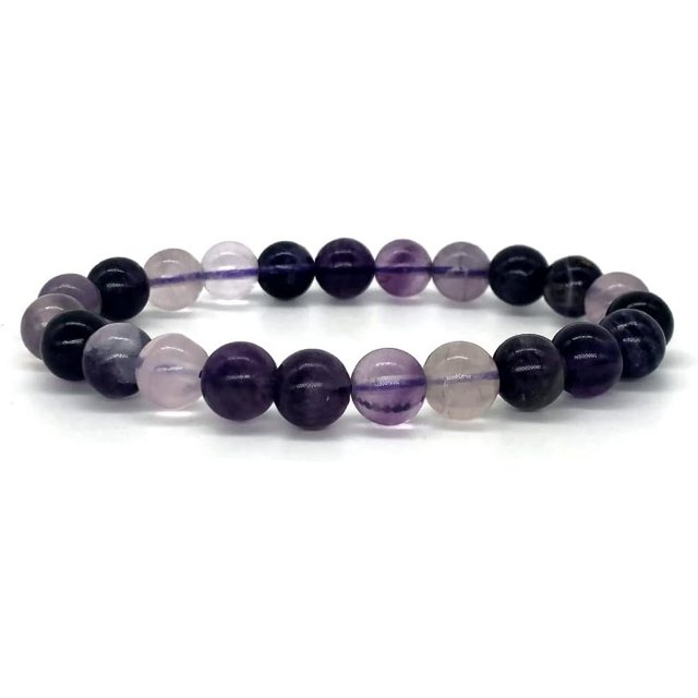 Angelstones Bracelet Extensible Unisexe en Perles Rondes de 8 mm en Pierre Précieuse de Fluorite Violette Naturelle Multicolore 7 Pouces