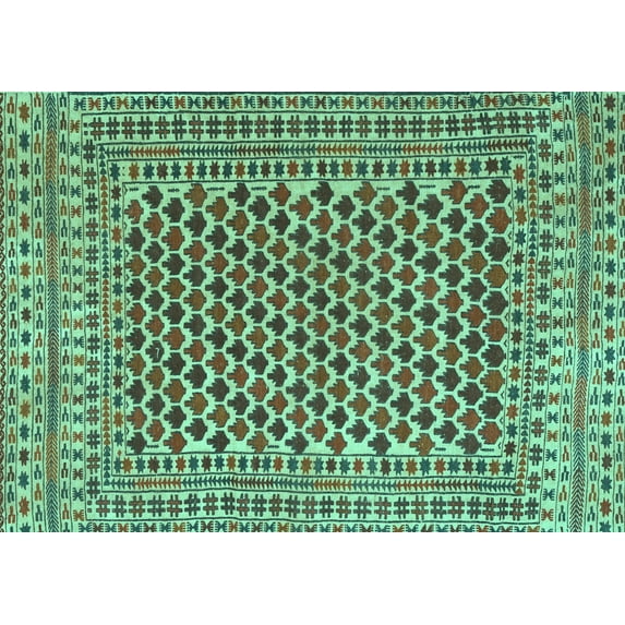 Ahgly Company Machine Washable Indoor Rectangle Southwestern Turquoise Blue Country Area Rugs, 8' x 12'