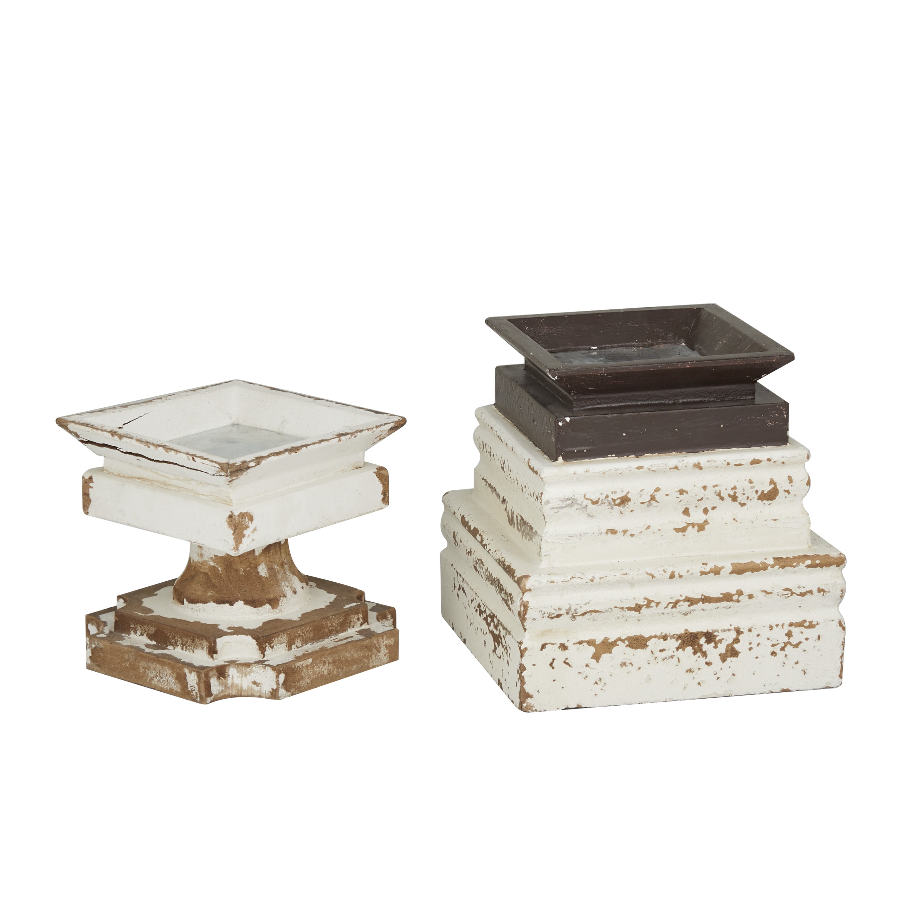 DecMode 2 Candle White Wood Candle Holder, Set of 2