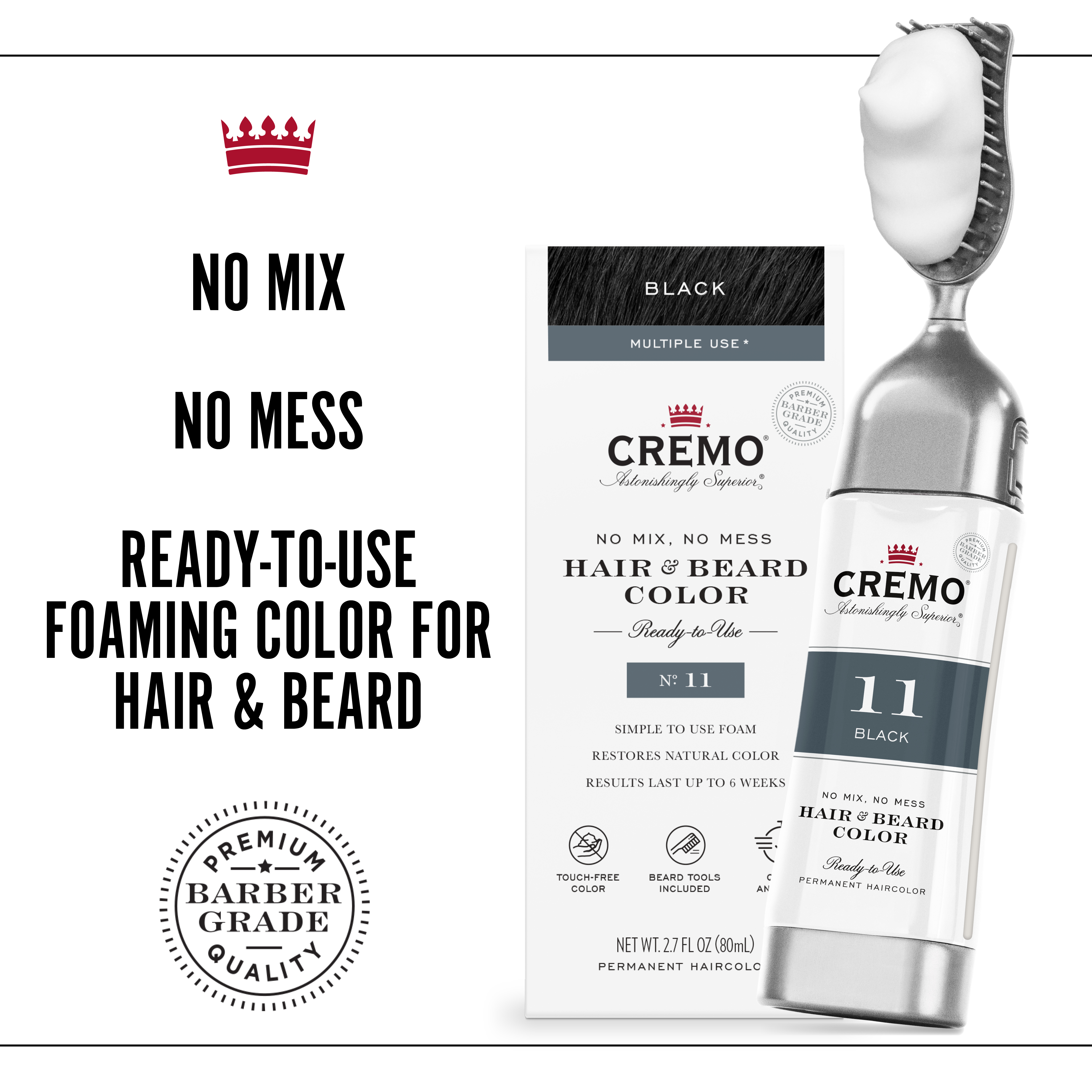 Cremo No Mess Hair and Beard Color, No. 11 Black - image 3 of 13