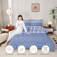 thumbnail image 3 of Castle Fairy Retro Striped Band Twin Comforter Sets 2pcs,Minimalism Dot Heart Bedding Set,Dusty Blue White,Reversible,1 Comforter and 1 Pillowcase, 3 of 6