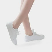 Yolanda Zula Woman Fashion Pure White Sneakers Casual Lace up Flat Shoes Low Top for Female