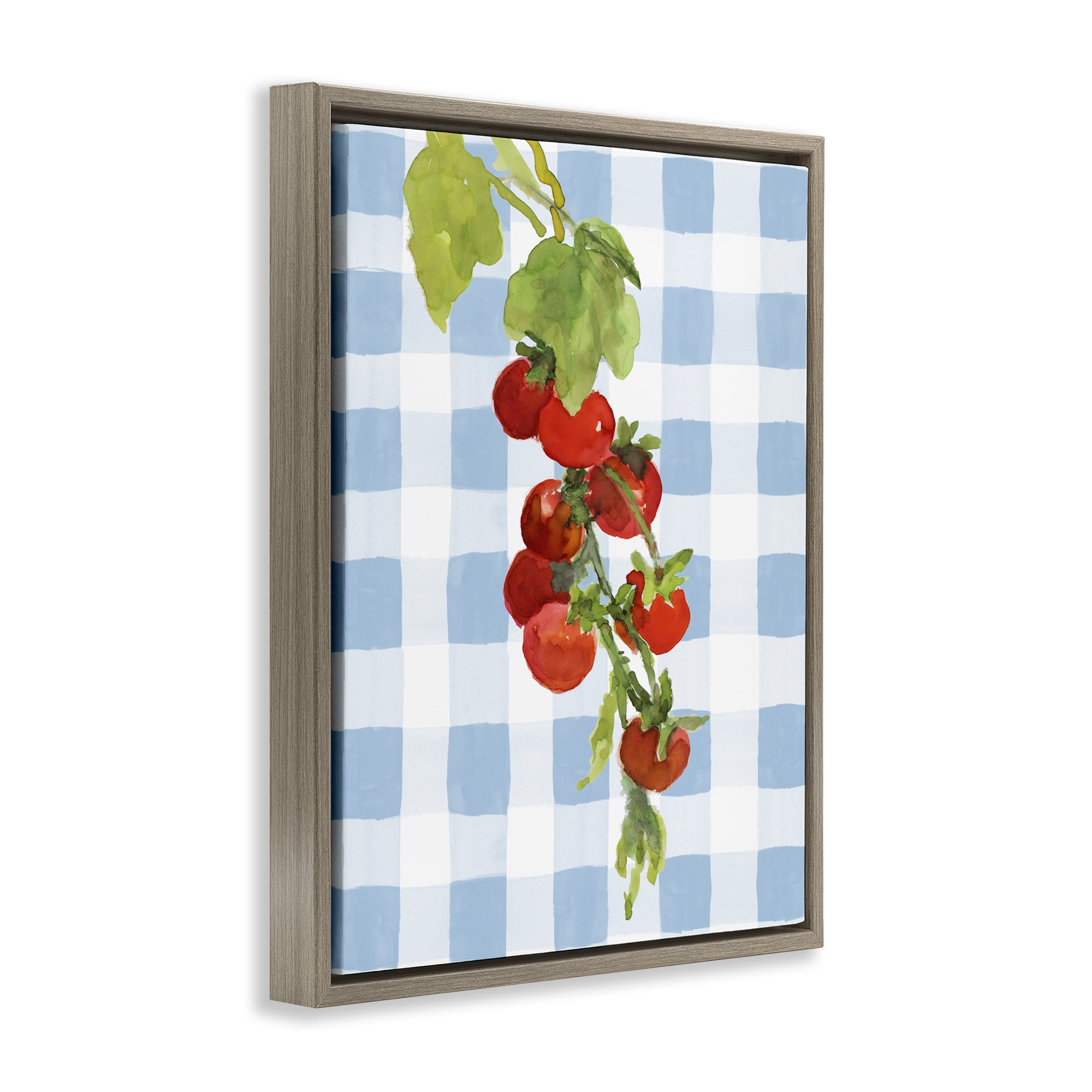 Stupell Industries Vine Ripe Tomatoes on Plaid Brown Framed Floater Canvas Wall Art, design by Lanie Loreth