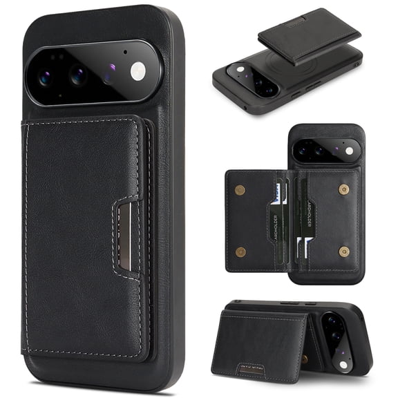 Lunvic Wallet Case for Google Pixel 11 Pro, 2-in-1 Magnetic Detachable PU Leather Cover with 4 Card Slots Wireless Charging, Black