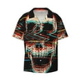 thumbnail image 2 of Lsque Glitch Screaming Skull print Men's Cuban Collar Short Sleeve Shirt Summer Beachwear Casual Button Down Fashionable Vacation Leisure Shirt-Medium, 2 of 7