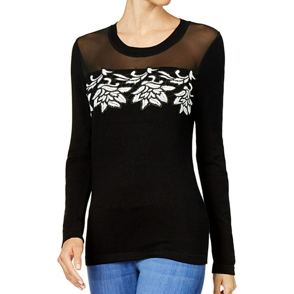 Thalia Sodi Womens Illusion Pullover Sweater, Black, Small