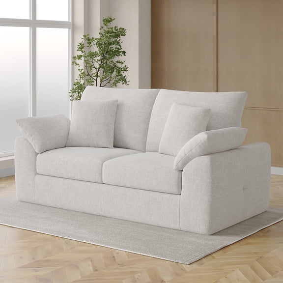 EOP 76" Wide Loveseat Sofa, 2-Seater Sofa with 4 Pillows, Upholstered Sofa Couch for Living Room and Small Spaces, Beige