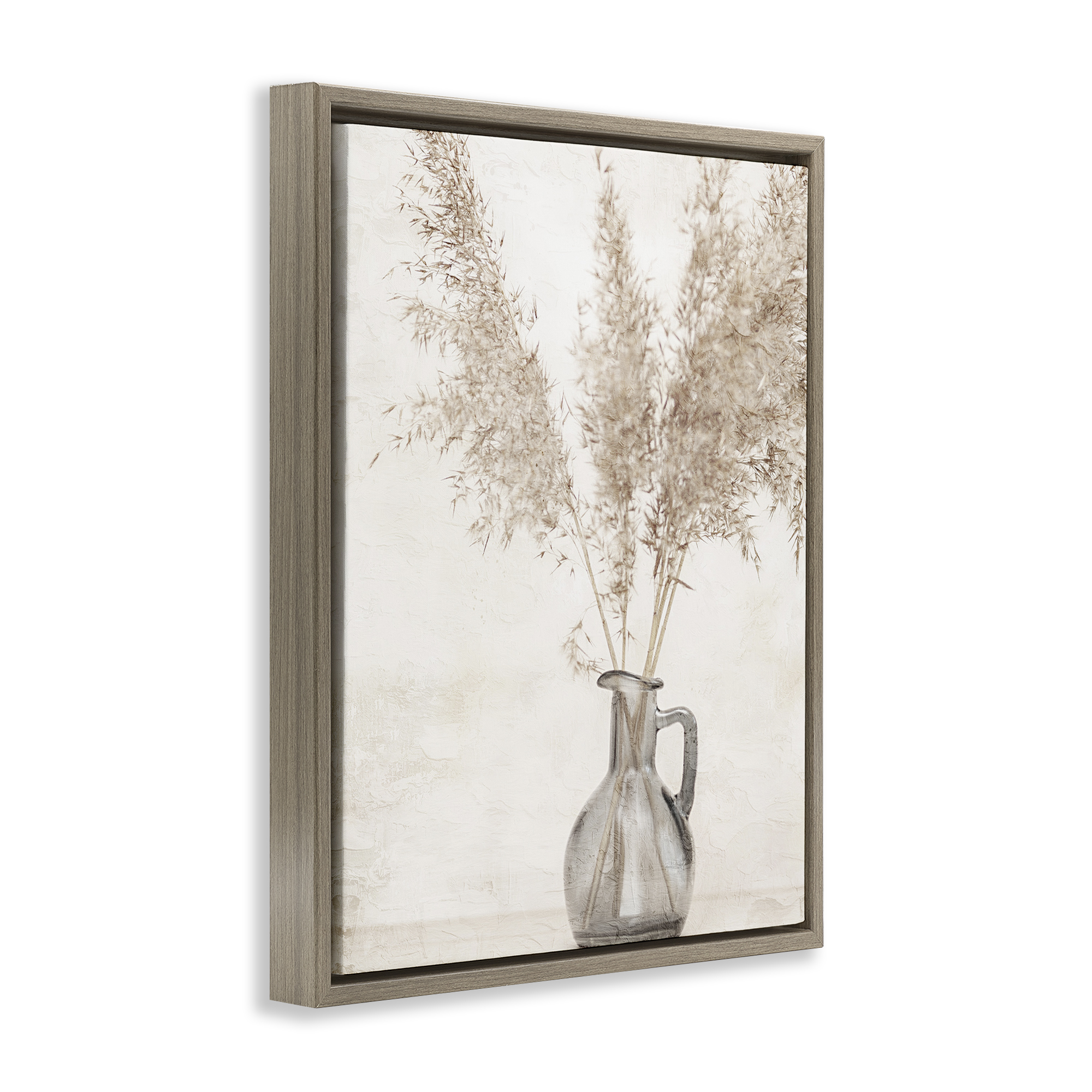 Stupell Industries Organic Pampas Vase Botanical & Floral Painting Brown Floater Framed Art Print Wall Art, 25 x 31