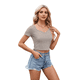 thumbnail image 1 of Camiseta de Corta con Cuello en V y Ombligo Al Descubierto, Color Caqui XXL, 1 of 7