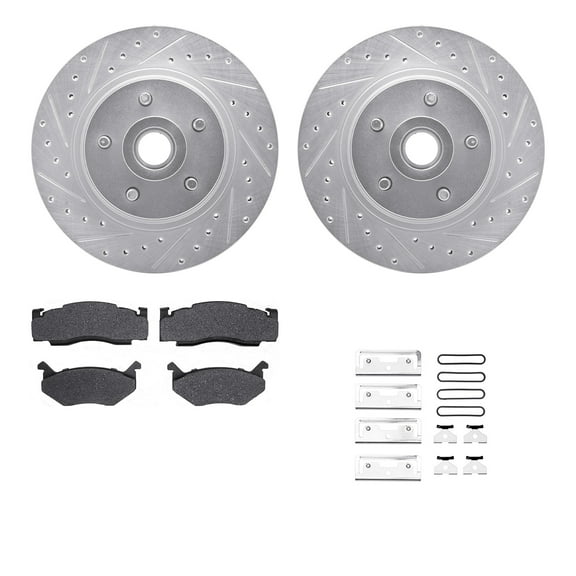 Dynamic Friction Company Front Brake Rotors-Drilled and Slotted-Silver with 5000 Advanced Brake Pads includes Hardware 7512-40089