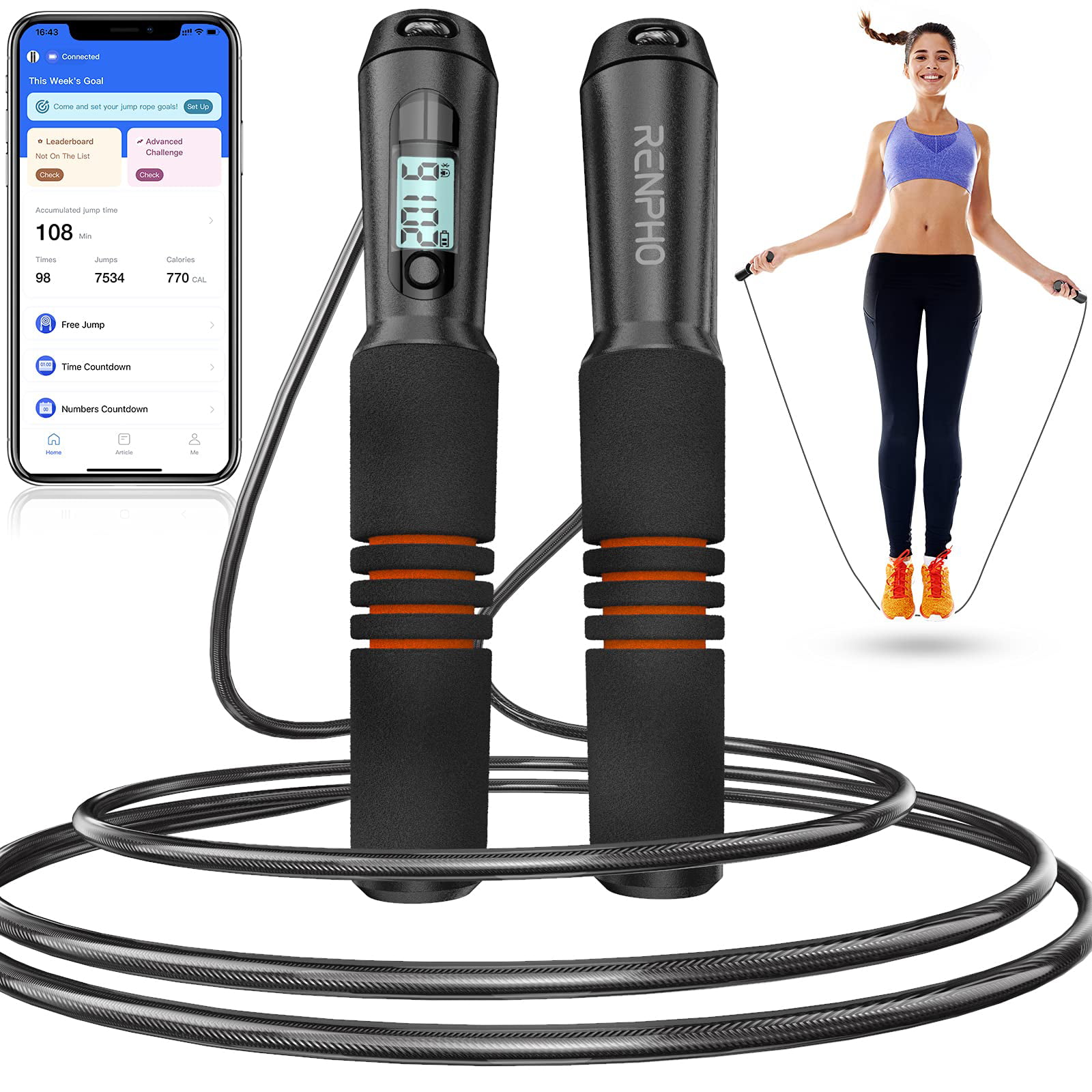 Jump Rope Cordless Fitness Skipping Ropes Ropeless Skip Rope for Adults Kids 
