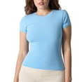 thumbnail image 2 of Hxlamzoo Women's Cotton Yoga T-Shirt Short Sleeve Round Neck High-Stretch Slim-Fit Activewear, 2 of 5