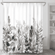 thumbnail image 1 of Cortina de ducha Husfou de eucalipto, 182 x 182 cm, impermeable, con diseño de hojas florales, incluye 12 ganchos de plástico, duradera y lavable., 1 of 6
