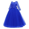 thumbnail image 4 of Miluxas Girls Long Lace Bridesmaid Dress 3/4 Sleeves Floor Length Wedding Party Evening formal Maxi Tulle Ball Gowns Blue 12-13 Years, 4 of 6